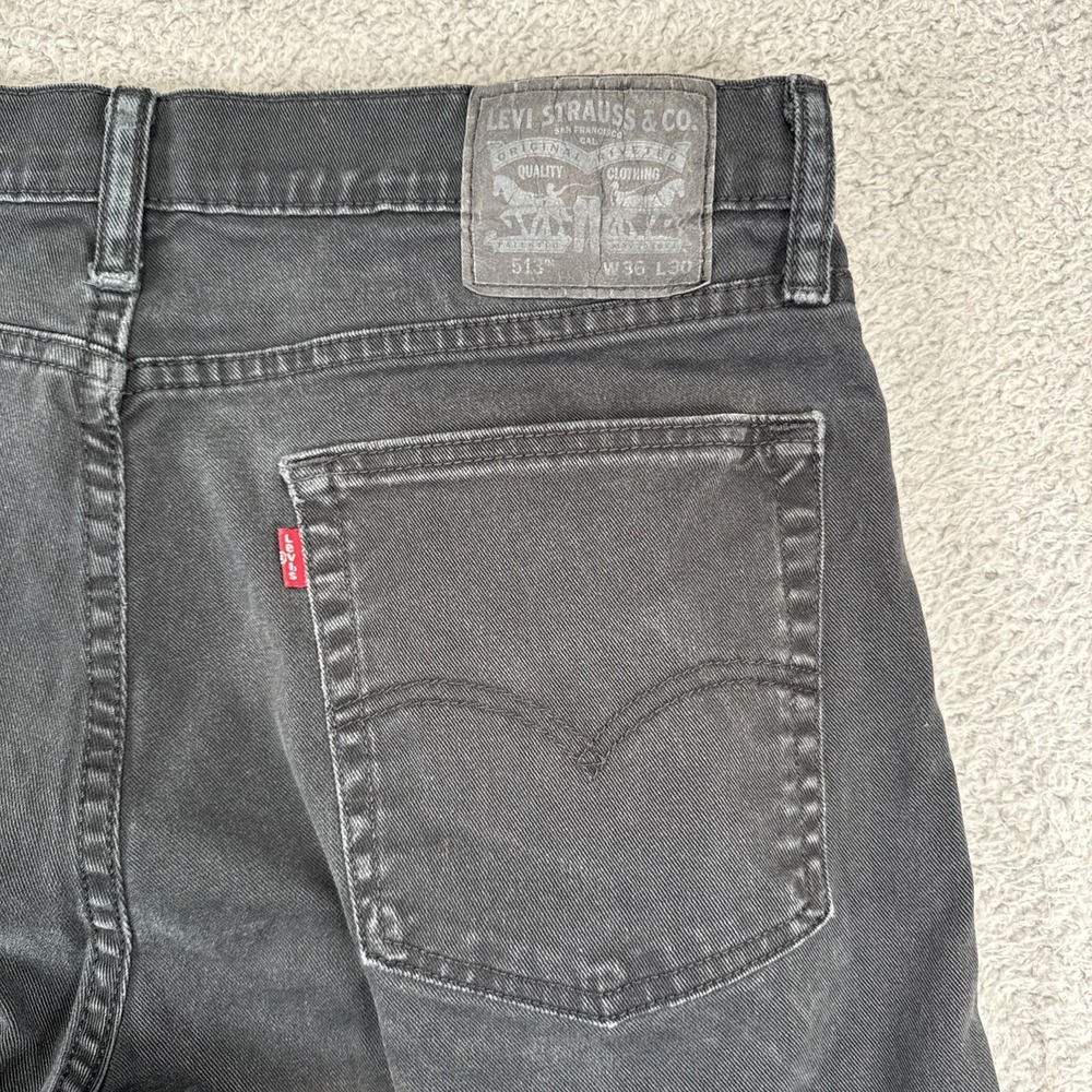 LEVIS 513 Jeans Mens 36x30 Black Denim Slim Straight Leg Soft - Picture 7 of 11